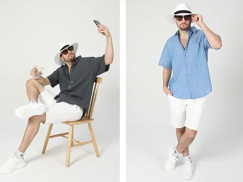COEVALS CLUB Men's Casual Linen Cotton Button Down Spread Collar Short Sleeve Summer Beach Shirts in Saudi Arabia