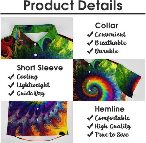 Hawaiian Mysterious Psychedelic Rainbow Totem Tie-Dye Lapel Pocket Short Sleeved Shirt Button Shirt,Green,XL in Saudi Arabia
