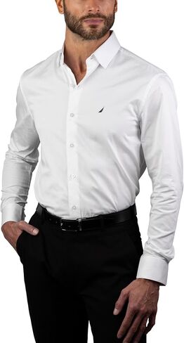 NAUTICA Slim Fit 100% Cotton Mens Dress Shirts Long Sleeve Wrinkle Resistant Formal in Saudi Arabia