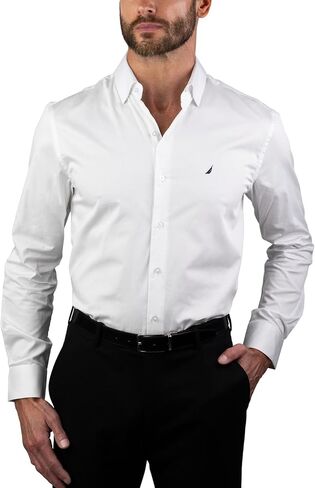 NAUTICA Slim Fit 100% Cotton Mens Dress Shirts Long Sleeve Wrinkle Resistant Formal in Saudi Arabia