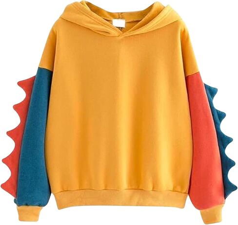 Dino Hoodies for Women Teen Girls Cute Kawaii Dinosaur Pullover Casual Loose Color Block Long Sleeve Hooded 2025 in Saudi Arabia