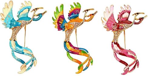 3PC Enamel Phoenix Brooch Pin with Rhinestones, Vintage Luxury Lapel Pin for Men Women, Elegant Suit & Dress Accessory in Saudi Arabia