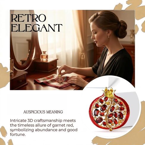 Pomegranate Brooch and Pins for Women 3D Golden Red Crystal Zirconia Vintage Retro Elegant Statement Lapel Pin Jewelry Brooch for Jacket Scarf Dress Bag in Saudi Arabia