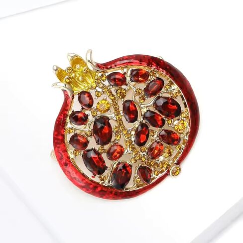 Pomegranate Brooch and Pins for Women 3D Golden Red Crystal Zirconia Vintage Retro Elegant Statement Lapel Pin Jewelry Brooch for Jacket Scarf Dress Bag in Saudi Arabia