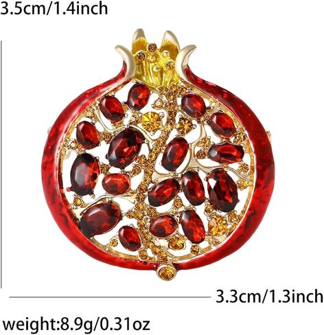 Pomegranate Brooch and Pins for Women 3D Golden Red Crystal Zirconia Vintage Retro Elegant Statement Lapel Pin Jewelry Brooch for Jacket Scarf Dress Bag in Saudi Arabia