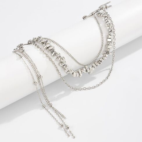 Multi-layer Silver Long Chain Brooch Pin Double Pins Tassel Beaded Brooches and Pins for Women Fashion Punk Suit Decorative Pin Vintage Silver Brooches for Shirt Clothes Accessories Womens Brooch in Saudi Arabia