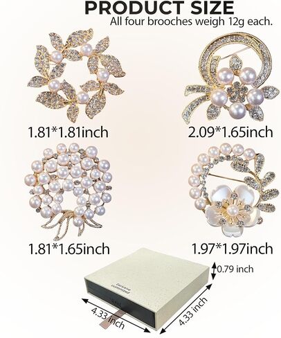 4 Pcs Pearl Flower Brooch Pins Set for Women, Gold Rhinestone Faux Pearl Floral Brooches with Gift Box for Wedding Dress Coat Sweater Scarf Decoration in Saudi Arabia