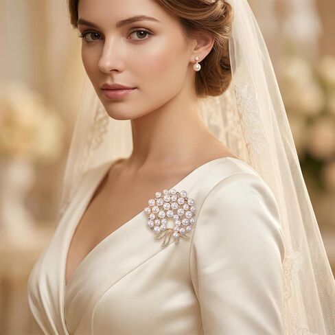4 Pcs Pearl Flower Brooch Pins Set for Women, Gold Rhinestone Faux Pearl Floral Brooches with Gift Box for Wedding Dress Coat Sweater Scarf Decoration in Saudi Arabia
