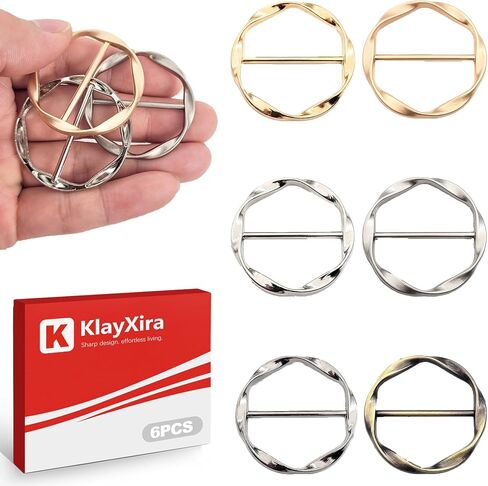 6Pack Shirt Clips for Women for the Side, Metal T-Shirt Tie Ring and Scarf Clip Buckle, Fashion Twist Knot Corner Button for Clothes, Skirts and Shawls for Girls in Saudi Arabia