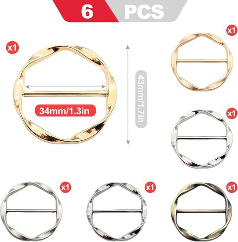 6Pack Shirt Clips for Women for the Side, Metal T-Shirt Tie Ring and Scarf Clip Buckle, Fashion Twist Knot Corner Button for Clothes, Skirts and Shawls for Girls in Saudi Arabia