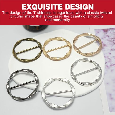 6Pack Shirt Clips for Women for the Side, Metal T-Shirt Tie Ring and Scarf Clip Buckle, Fashion Twist Knot Corner Button for Clothes, Skirts and Shawls for Girls in Saudi Arabia