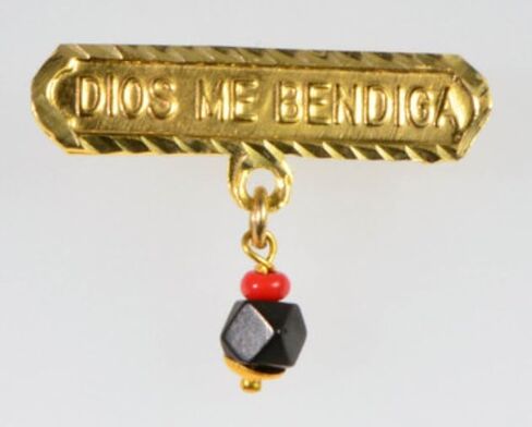 14KT GP BABY "GOD BLESS ME" "DIOS ME BENDIGA" AZABACHE LUCKY CHARM EVIL EYE PIN in Saudi Arabia