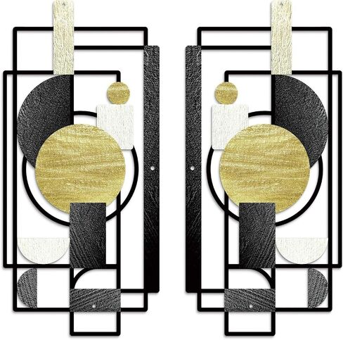 Putuo Decor 2 Piece Black Gold Geometric Metal Wall Art, Abstract Block Hanging Decor for Living Room Bedroom in Saudi Arabia