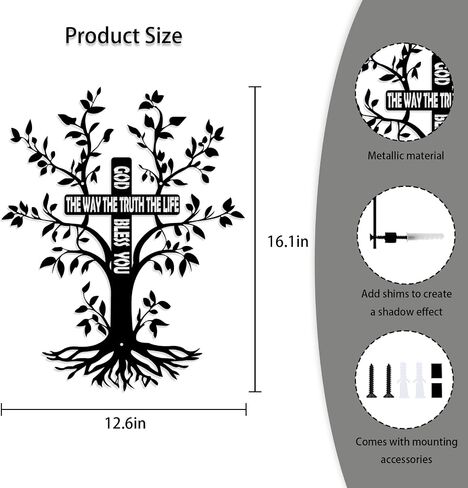 Harikikochuu Cross Wall Decor -Tree of Life Wall Art Metal Jesus Wall Decor for Home Inspirational Wall Cross for Home Decor. (Size:16.1 * 12.6in) in Saudi Arabia