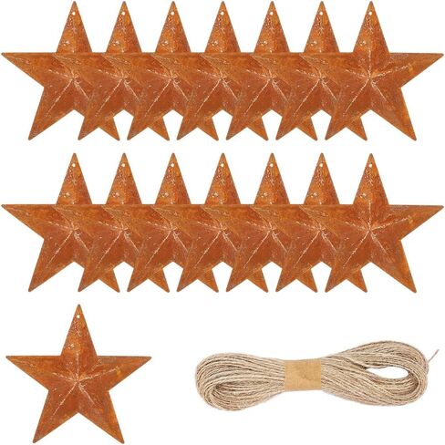 GORGECRAFT 3.82 Inch 16PCS Rustic Metal Barn Star Large Primitive Tin Dimensional Star Pendants Western Metal Ornament Decor for Arts Crafts Halloween Christmas Farmhouse Garden Home New Year Flags in Kuwait