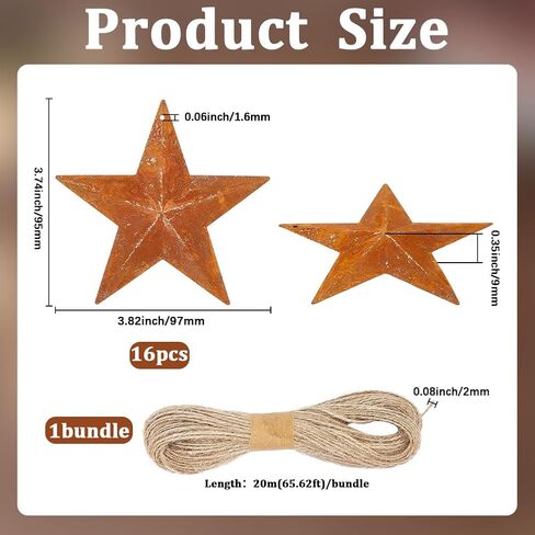GORGECRAFT 3.82 Inch 16PCS Rustic Metal Barn Star Large Primitive Tin Dimensional Star Pendants Western Metal Ornament Decor for Arts Crafts Halloween Christmas Farmhouse Garden Home New Year Flags in Kuwait