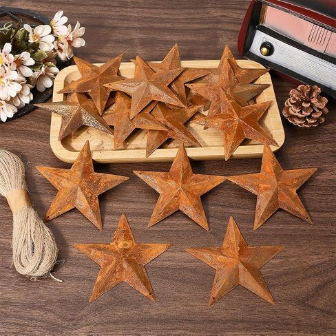 GORGECRAFT 3.82 Inch 16PCS Rustic Metal Barn Star Large Primitive Tin Dimensional Star Pendants Western Metal Ornament Decor for Arts Crafts Halloween Christmas Farmhouse Garden Home New Year Flags in Kuwait