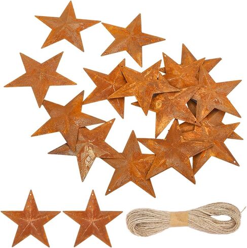 GORGECRAFT 3.82 Inch 16PCS Rustic Metal Barn Star Large Primitive Tin Dimensional Star Pendants Western Metal Ornament Decor for Arts Crafts Halloween Christmas Farmhouse Garden Home New Year Flags in Kuwait