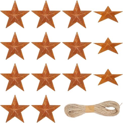 GORGECRAFT 3.82 Inch 16PCS Rustic Metal Barn Star Large Primitive Tin Dimensional Star Pendants Western Metal Ornament Decor for Arts Crafts Halloween Christmas Farmhouse Garden Home New Year Flags in Kuwait