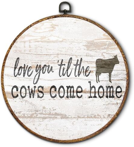 kdqua Vintage Farmhouse Cow Round Wall Art Decor, Love You Till the Cows Come Home Canvas Artwork Framed, Rustic Western Farm Animals Wall Hanging Decorations for Home Bedroom Living Room, 10x10 Inch in Saudi Arabia