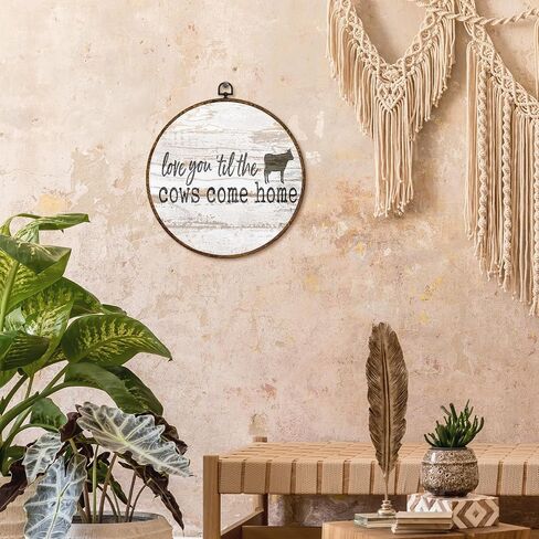 kdqua Vintage Farmhouse Cow Round Wall Art Decor, Love You Till the Cows Come Home Canvas Artwork Framed, Rustic Western Farm Animals Wall Hanging Decorations for Home Bedroom Living Room, 10x10 Inch in Saudi Arabia