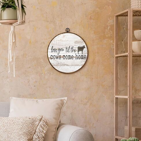 kdqua Vintage Farmhouse Cow Round Wall Art Decor, Love You Till the Cows Come Home Canvas Artwork Framed, Rustic Western Farm Animals Wall Hanging Decorations for Home Bedroom Living Room, 10x10 Inch in Saudi Arabia