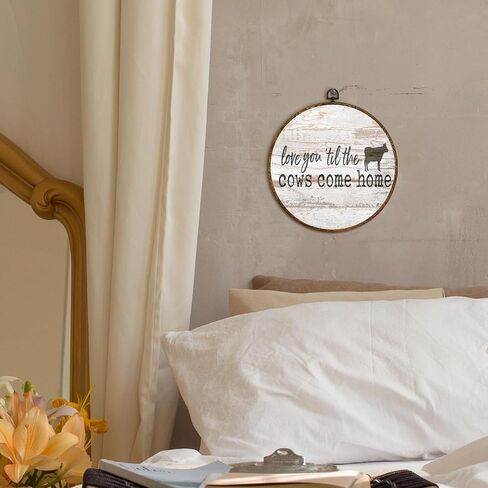 kdqua Vintage Farmhouse Cow Round Wall Art Decor, Love You Till the Cows Come Home Canvas Artwork Framed, Rustic Western Farm Animals Wall Hanging Decorations for Home Bedroom Living Room, 10x10 Inch in Saudi Arabia
