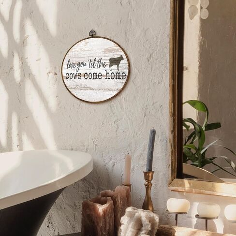 kdqua Vintage Farmhouse Cow Round Wall Art Decor, Love You Till the Cows Come Home Canvas Artwork Framed, Rustic Western Farm Animals Wall Hanging Decorations for Home Bedroom Living Room, 10x10 Inch in Saudi Arabia