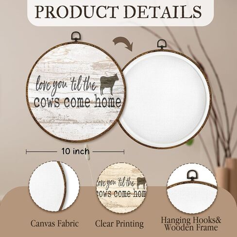 kdqua Vintage Farmhouse Cow Round Wall Art Decor, Love You Till the Cows Come Home Canvas Artwork Framed, Rustic Western Farm Animals Wall Hanging Decorations for Home Bedroom Living Room, 10x10 Inch in Saudi Arabia