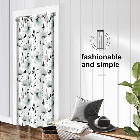 Grey Green Floral Door Curtains for Doorways, Abstract Watercolor Botanical Blackout Grommet Curtain for Closet or Room Divider, Modern Privacy Door Drapes, 34" W x 80" L in Saudi Arabia