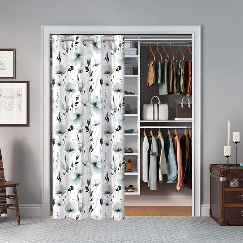 Grey Green Floral Door Curtains for Doorways, Abstract Watercolor Botanical Blackout Grommet Curtain for Closet or Room Divider, Modern Privacy Door Drapes, 34" W x 80" L in Saudi Arabia