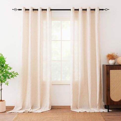 Linen Curtains for Living Room, Linen Blended Semi Sheer Light Filtering Curtain Grommet Privacy Drapes 96 Inches Long 2 Panels Set-Natural,54Wx96L in Saudi Arabia