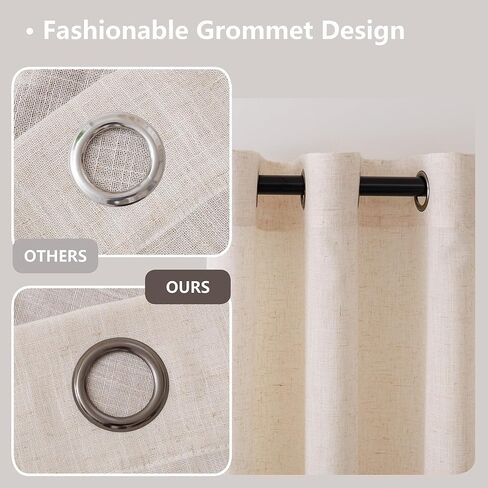 Linen Curtains for Living Room, Linen Blended Semi Sheer Light Filtering Curtain Grommet Privacy Drapes 96 Inches Long 2 Panels Set-Natural,54Wx96L in Saudi Arabia