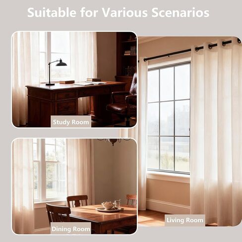 Linen Curtains for Living Room, Linen Blended Semi Sheer Light Filtering Curtain Grommet Privacy Drapes 96 Inches Long 2 Panels Set-Natural,54Wx96L in Saudi Arabia