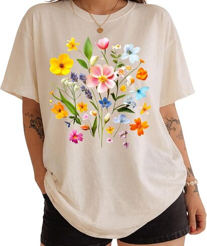 Wildflower Bouquet Design - Womens Comfort Colors - Ivory Retro Floral Botanical Graphic Tee in Saudi Arabia