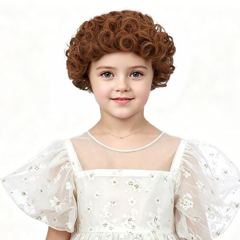 Kids Dark Orange Wig Short Orange Wavy Curly Wig for Child Girls Orange Party Cosplay Wig Wig Heat Resistant Synthetic Wig with Wig Cap in Kuwait