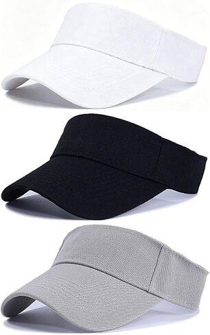 3-Pack Adjustable Sports Visor Hats for Men Women - UV Protection Sun Visors with Breathable Band for Running, Golf, Tennis, Hiking (White/Black/Gray) in Saudi Arabia