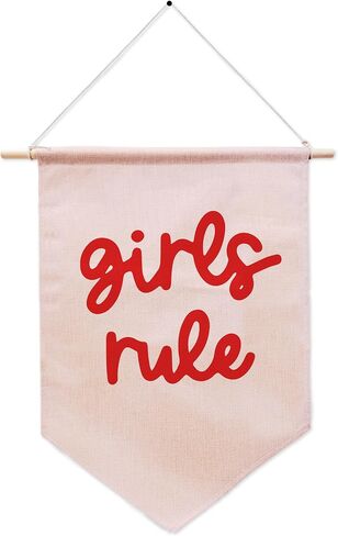 Girls Rule Pennant Flag - Retro Wall Decor for Teen Girls Room, Pink Bedroom Banner, Unique Gift for Daughters & Besties. (017) in Saudi Arabia