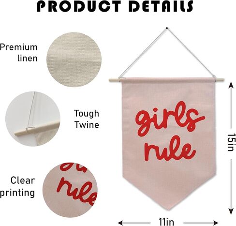 Girls Rule Pennant Flag - Retro Wall Decor for Teen Girls Room, Pink Bedroom Banner, Unique Gift for Daughters & Besties. (017) in Saudi Arabia