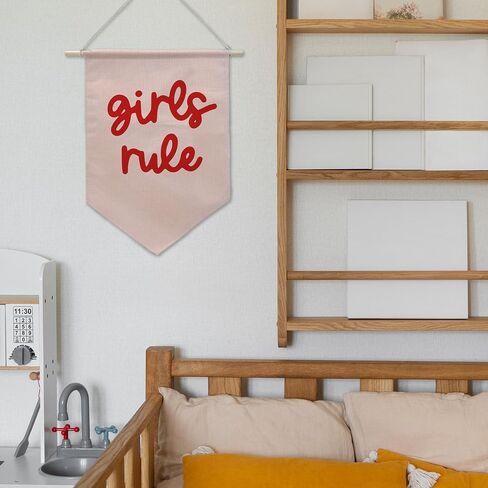 Girls Rule Pennant Flag - Retro Wall Decor for Teen Girls Room, Pink Bedroom Banner, Unique Gift for Daughters & Besties. (017) in Saudi Arabia