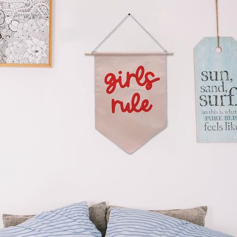 Girls Rule Pennant Flag - Retro Wall Decor for Teen Girls Room, Pink Bedroom Banner, Unique Gift for Daughters & Besties. (017) in Saudi Arabia