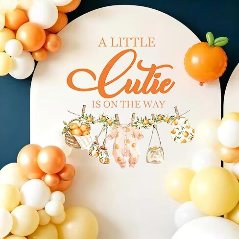 A Little Cutie is on the Way Baby Shower, A Little Cutie is on the Way Sign Decal Banner Sticker for Backdrop, Little Cutie Orange Fruit Gender Reveal First Birthday Party Decor for Girl (Not Balloon) in Kuwait