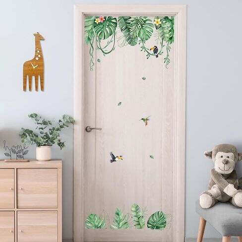Mfault Tropical Plants Birds Wall Decals Stickers, Hawaii Spring Summer Monstera Palm Leaves Botanical Decorations Bedroom Art, Toucan Hummingbird Frangipani Home Living Room Kitchen Decor in Kuwait