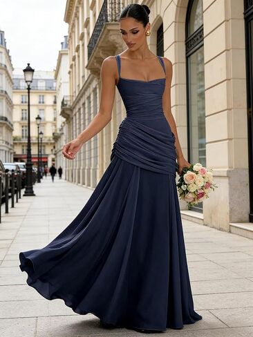 Chiffon Square Neck Bridesmaid Dresses 2026 Long Pleated A Line Corset Formal Evening Gown for Women in Kuwait
