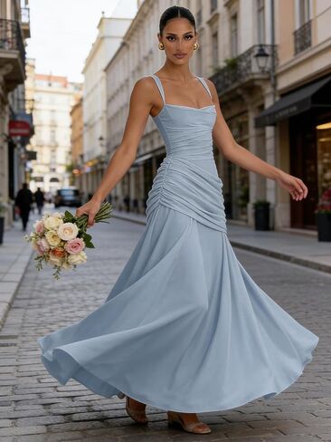 Chiffon Square Neck Bridesmaid Dresses 2026 Long Pleated A Line Corset Formal Evening Gown for Women in Kuwait