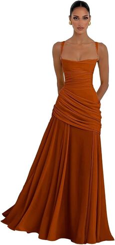 Chiffon Square Neck Bridesmaid Dresses 2026 Long Pleated A Line Corset Formal Evening Gown for Women in Kuwait