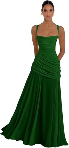 Chiffon Square Neck Bridesmaid Dresses 2026 Long Pleated A Line Corset Formal Evening Gown for Women in Kuwait