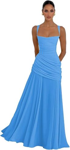 Chiffon Square Neck Bridesmaid Dresses 2026 Long Pleated A Line Corset Formal Evening Gown for Women in Kuwait