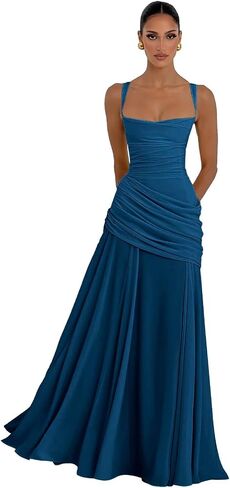Chiffon Square Neck Bridesmaid Dresses 2026 Long Pleated A Line Corset Formal Evening Gown for Women in Kuwait