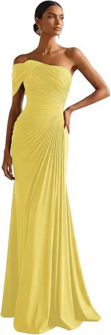 RYANTH Chiffon One Shoulder Bridesmaid Dresses Long Pleated Mermaid Prom Dresses Women's Formal Evening Party Gowns in Saudi Arabia
